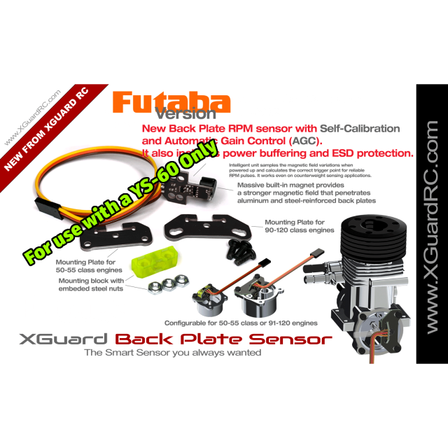 YS-60 version of Futaba version of the XGuard Self-Calibrating RPM Sensor with AGC, Static discharge ESD protection and sensor power buffering